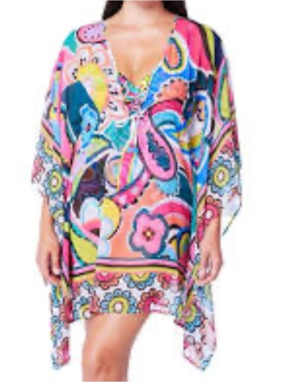 Bleu Rod Beattie Multicolor Floral & Paisley Swim Coverup - Pink Blue Yellow